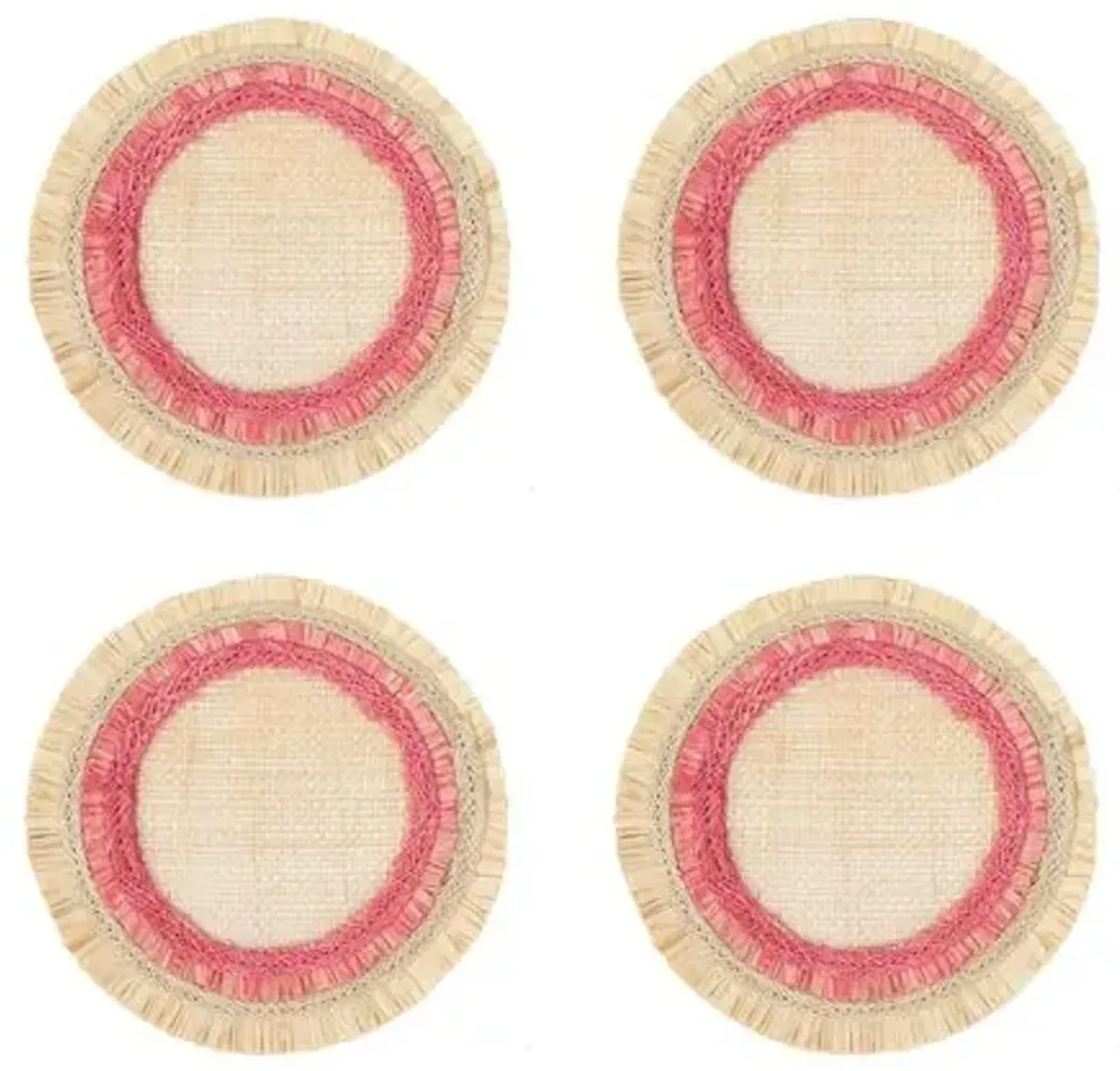 Set of 4 Ruffle-Edge Straw Coasters - Pink/Natural - Joanna Buchanan