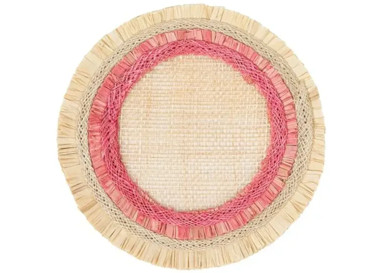 Set of 4 Ruffle-Edge Straw Coasters - Pink/Natural - Joanna Buchanan