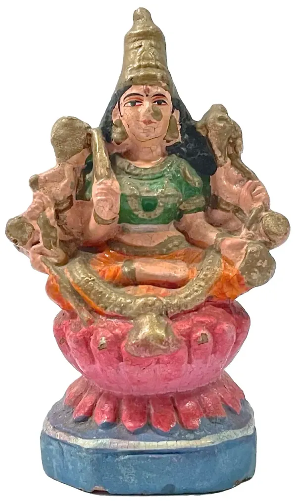 Antique Ceramic Hindu Goddess Figurine - Vermilion Designs - Orange