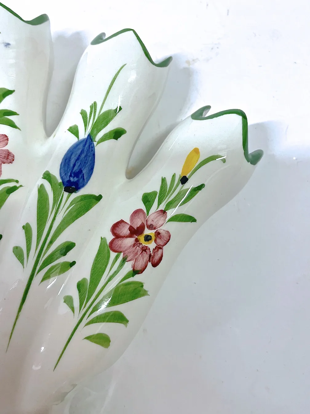 Portuguese Floral Ceramic Tulipiere Vase - Vermilion Designs - White
