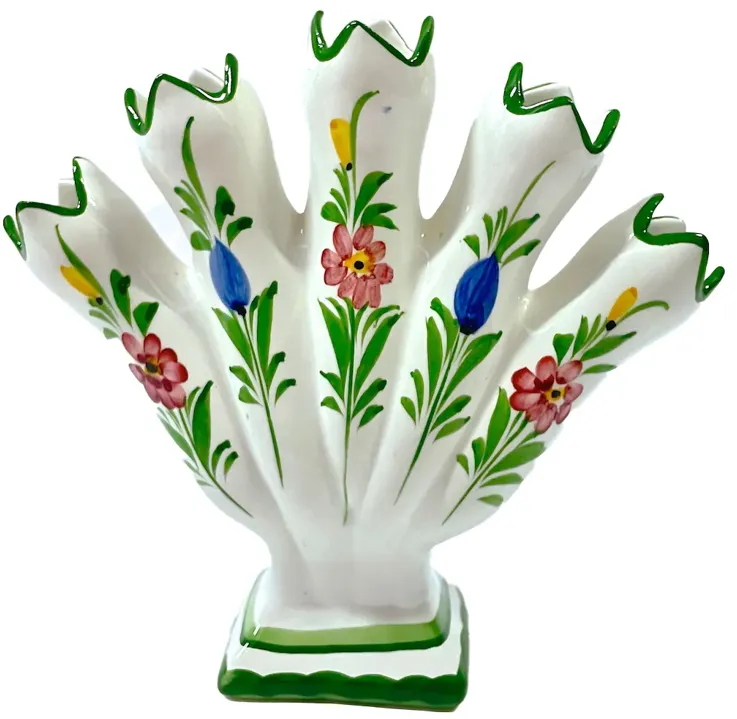 Portuguese Floral Ceramic Tulipiere Vase - Vermilion Designs - White