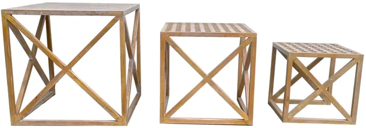 Cerused Wood Nesting Tables - Set Of 3 - Vermilion Designs - brown