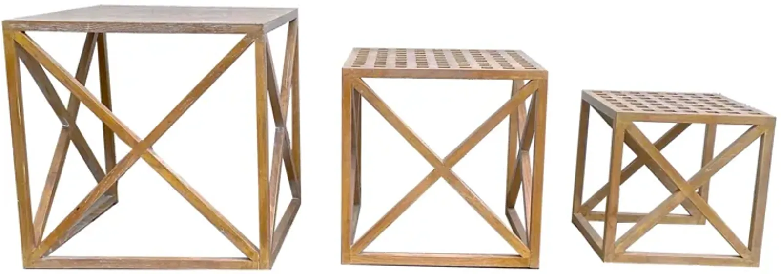 Cerused Wood Nesting Tables - Set Of 3 - Vermilion Designs - Brown