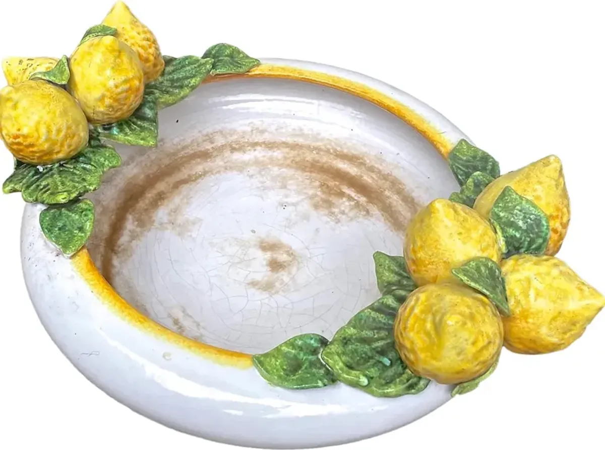 Italian Lemon Handled Ceramic Fruit Bowl - Vermilion Designs - White