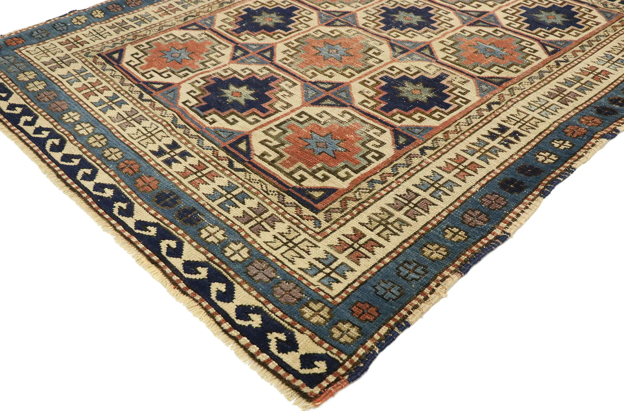 Antique Moghan Kazak Rug - 4'00 x 5'01 - Esmaili Rugs & Antiques - Blue - Blue