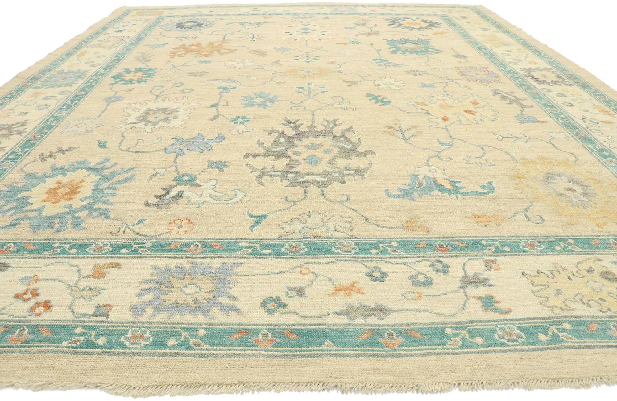 Contemporary Oushak Rug - 10'01 x 12'05 - Esmaili Rugs & Antiques - Beige - Beige