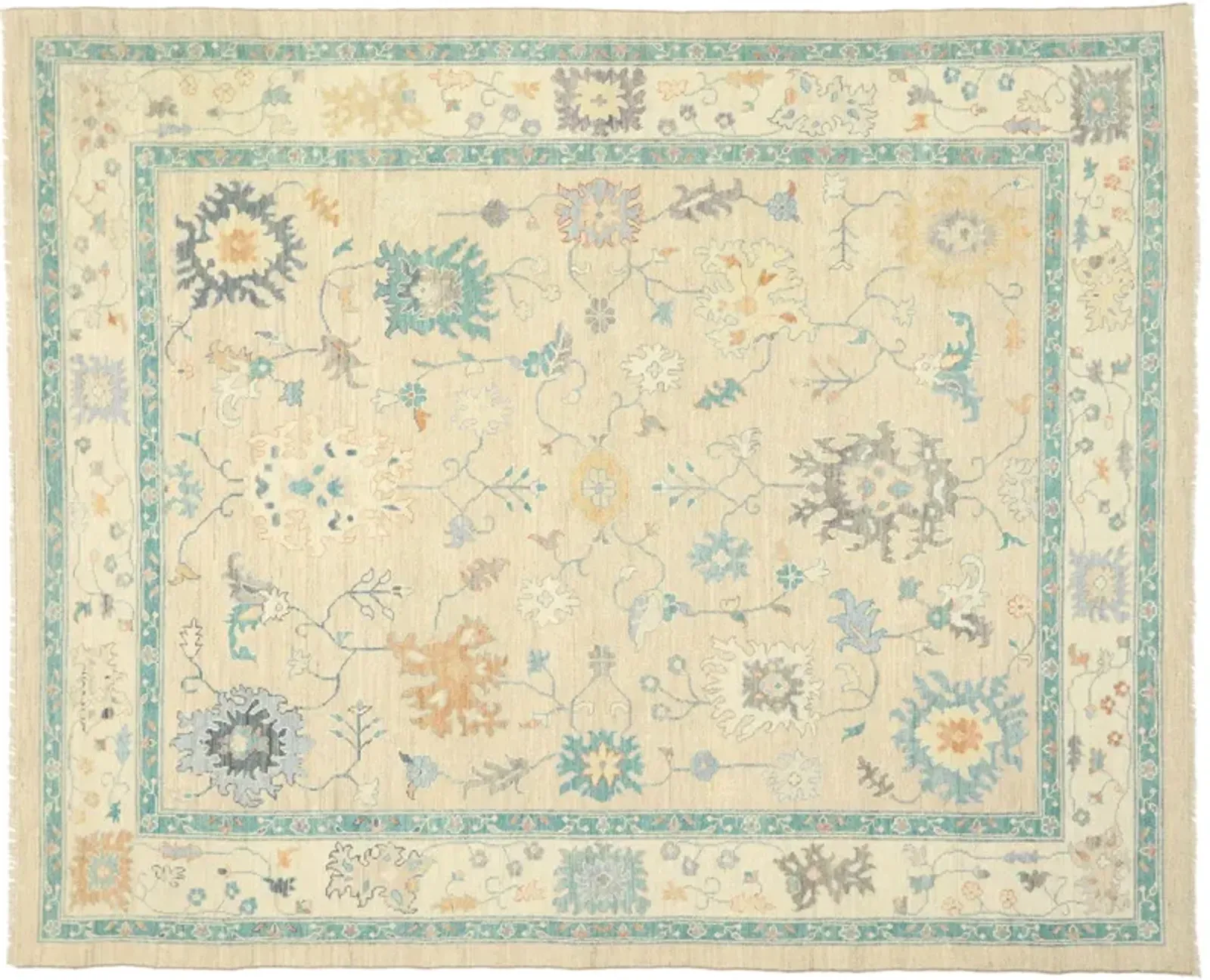 Contemporary Oushak Rug - 10'01 x 12'05 - Esmaili Rugs & Antiques - Beige - Beige