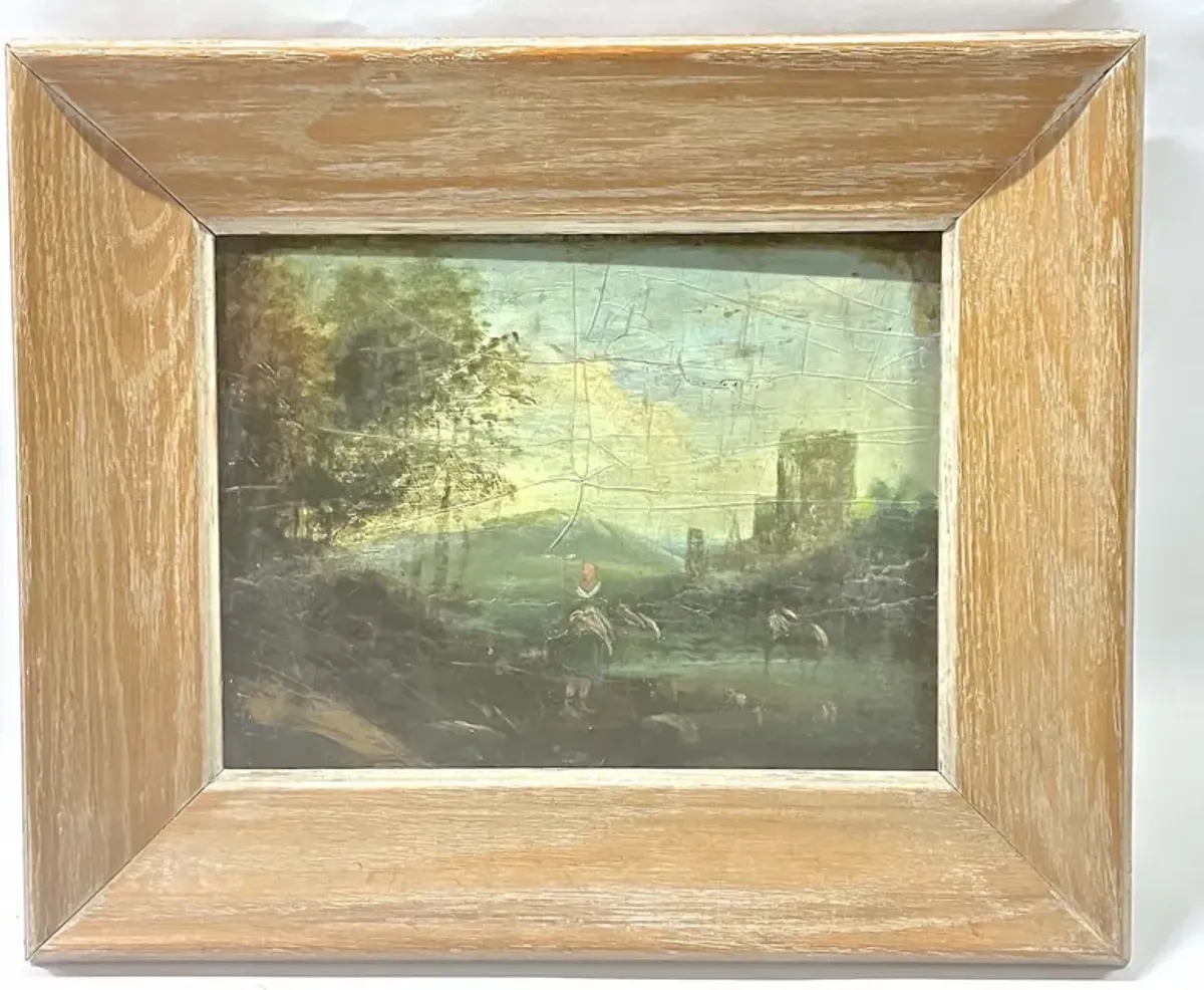 Antique Castle & Loch Scene Oil Painting - Vermilion Designs - Green