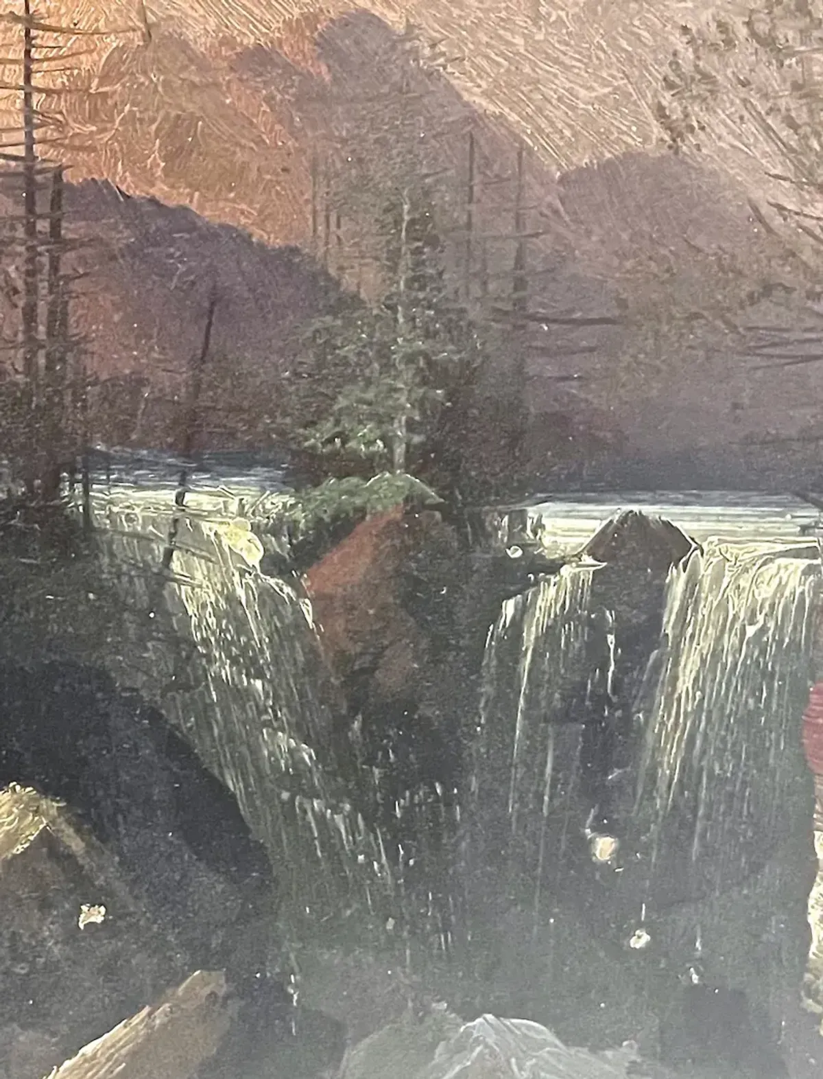 Antique Abstract Waterfall Oil Painting - Vermilion Designs - Gold