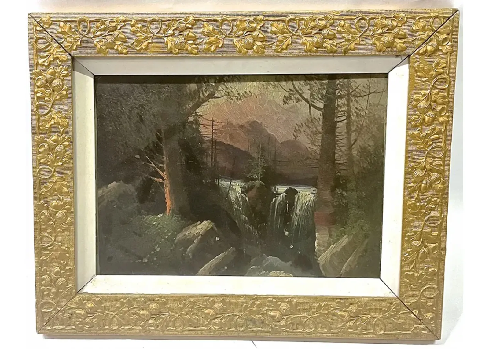 Antique Abstract Waterfall Oil Painting - Vermilion Designs - Gold