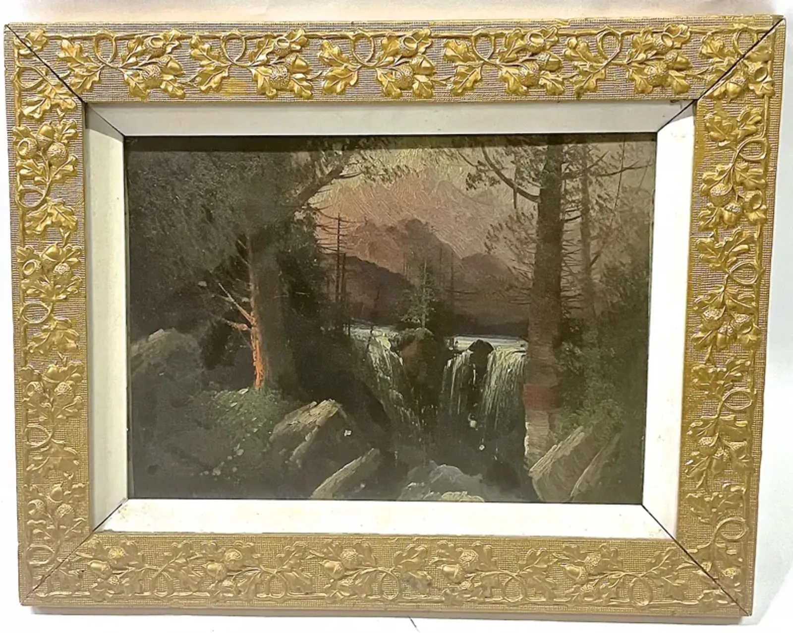 Antique Abstract Waterfall Oil Painting - Vermilion Designs - Gold