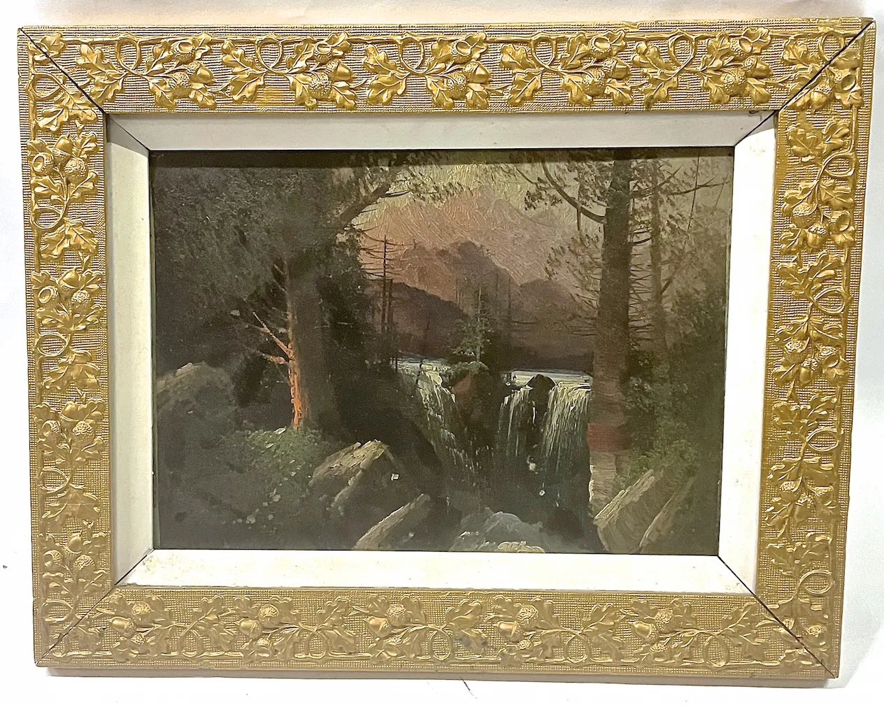 Antique Abstract Waterfall Oil Painting - Vermilion Designs - Gold