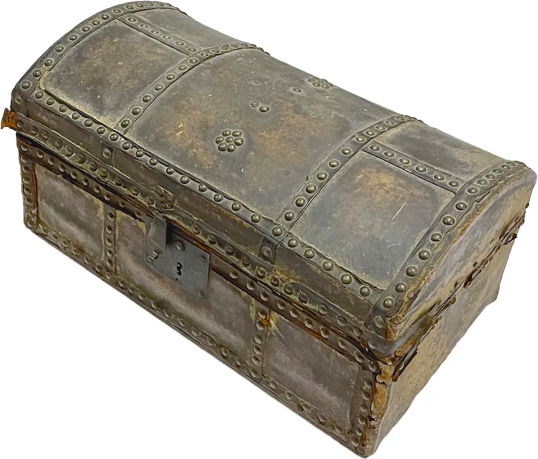 Antique Leather & Bronze Tack Trunk Box - Vermilion Designs - brown