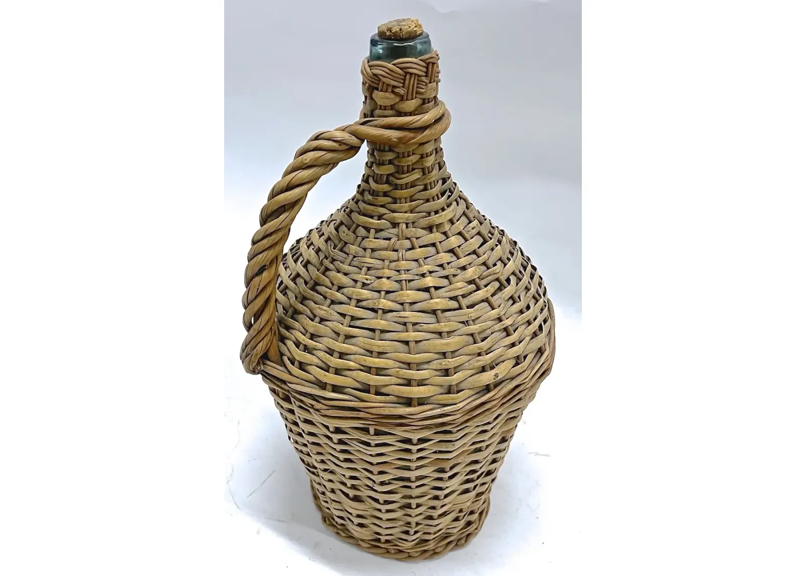 Medium Basket Covered Glass Bottle - Vermilion Designs - Brown