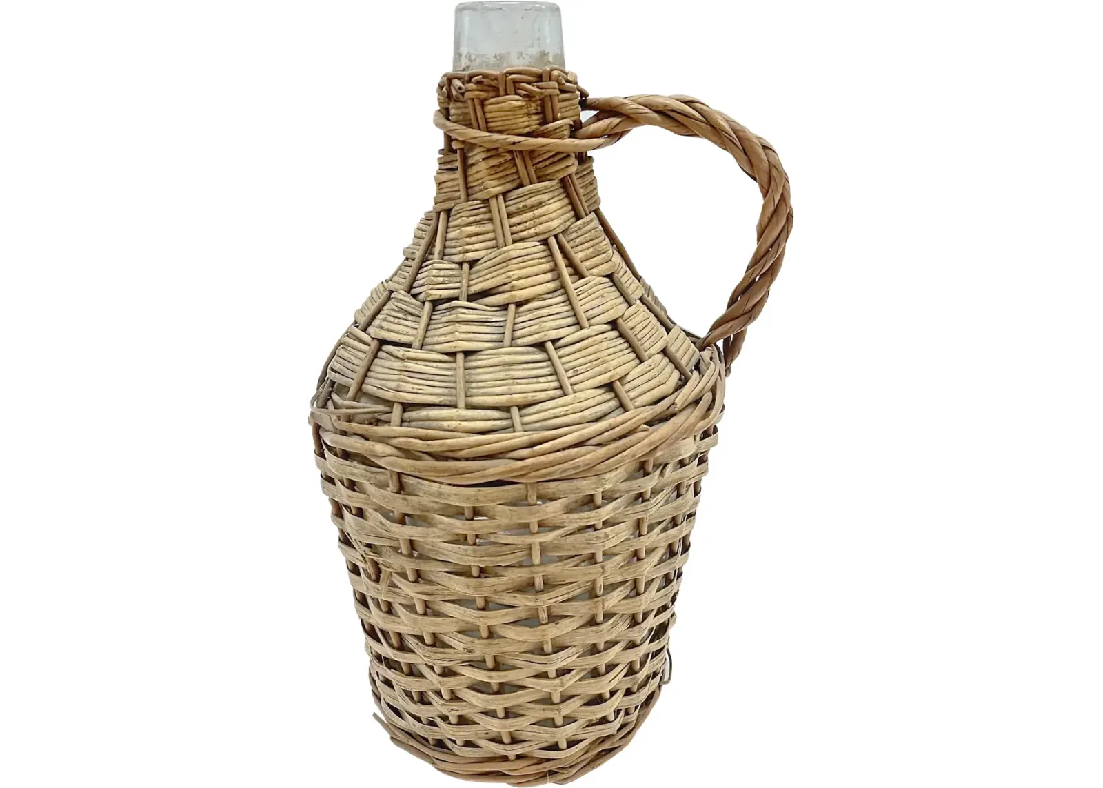 Basket Covered Clear glass bottle - Vermilion Designs - brown