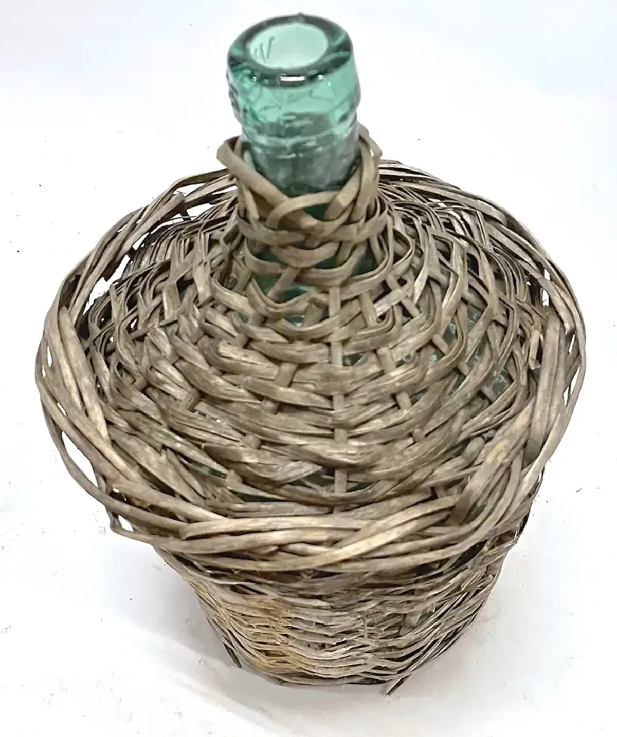 Basket Covered Green Glass Bottle - Vermilion Designs - Brown