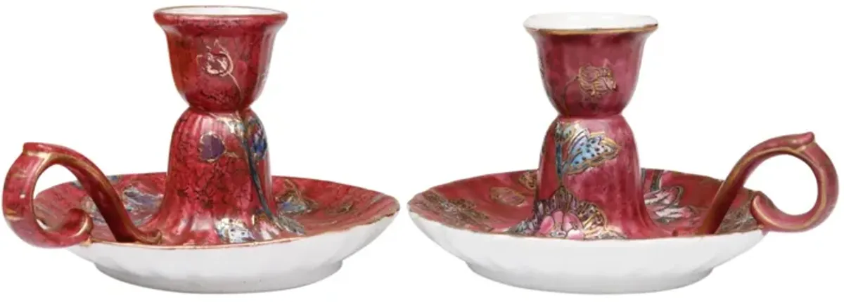 Ceramic Chamberstick Candle Holders - Interesting Things - Red