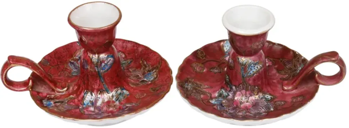 Ceramic Chamberstick Candle Holders - Interesting Things - Red