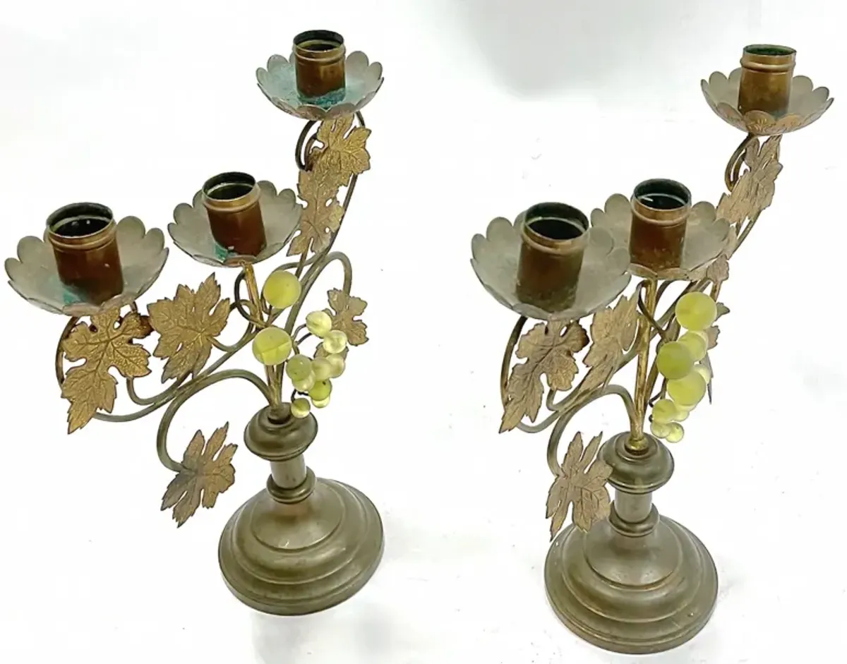 Tole & Bakelite Grape Candle Holders - PR - Vermilion Designs - Gold