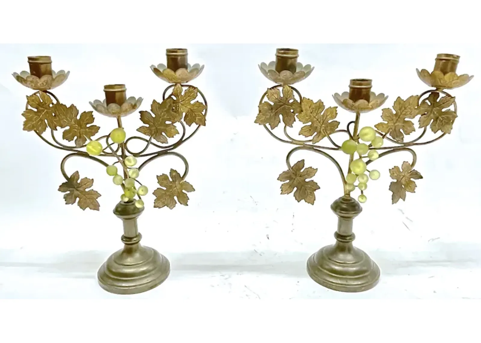 Tole & Bakelite Grape Candle Holders - PR - Vermilion Designs - Gold