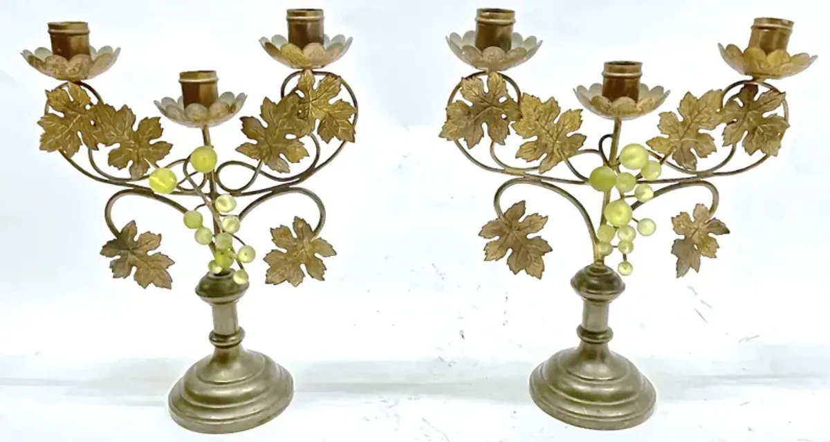 Tole & Bakelite Grape Candle Holders - PR - Vermilion Designs - Gold