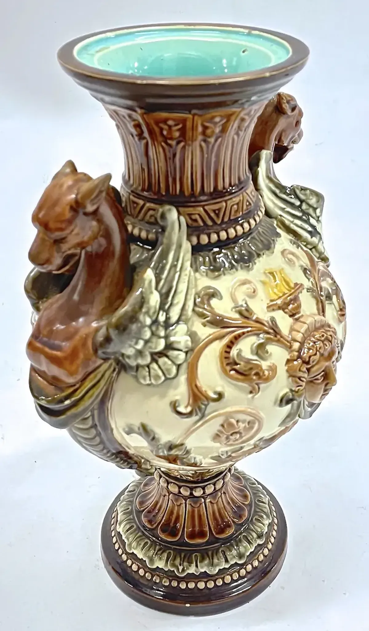 Majolica Classical Style Gryphon Vase - Vermilion Designs - Brown