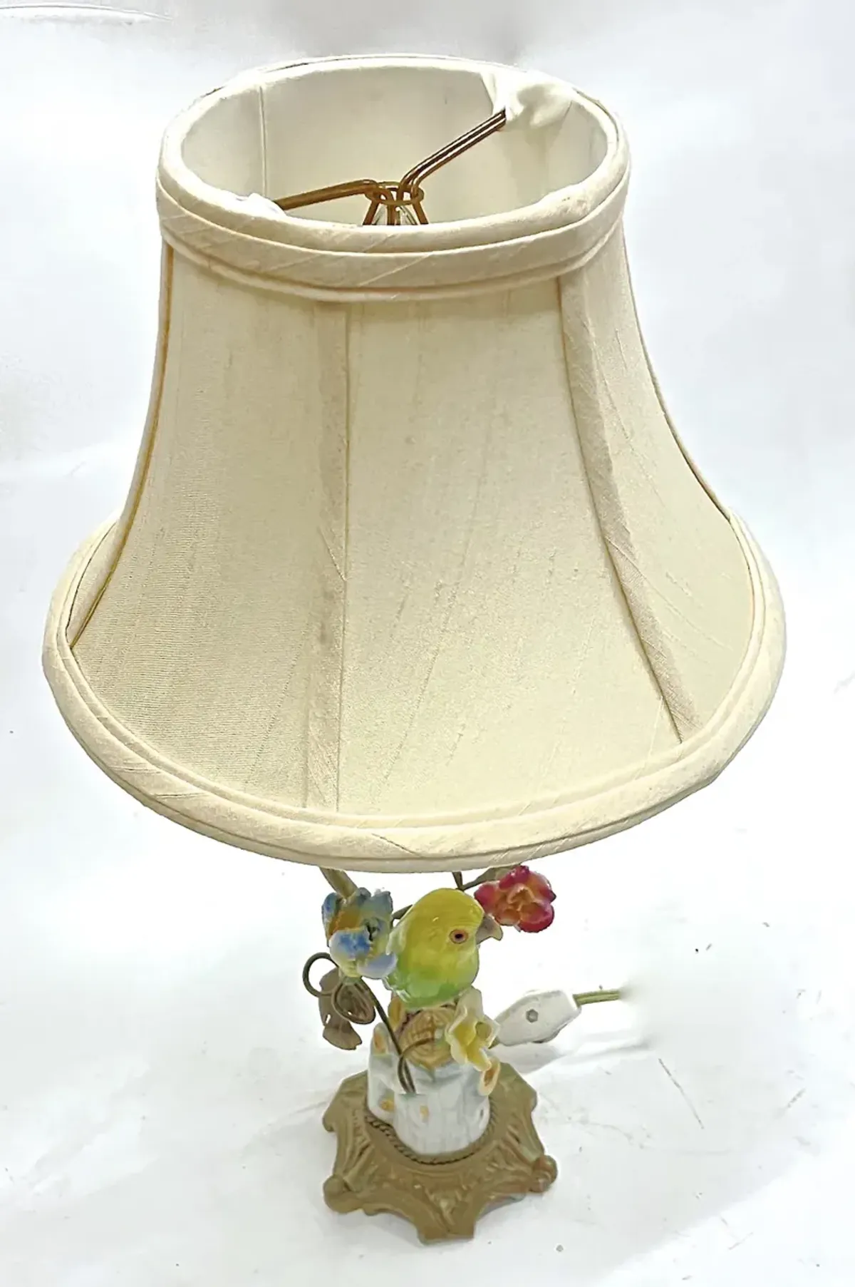 Bronze-Porcelain Parakeet & Floral Lamp - Vermilion Designs