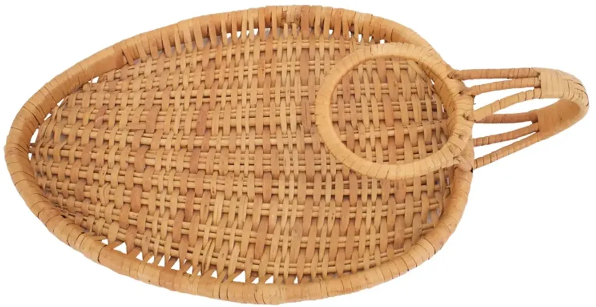 1970s Rattan Serving Tray - G3Q Designs - Beige