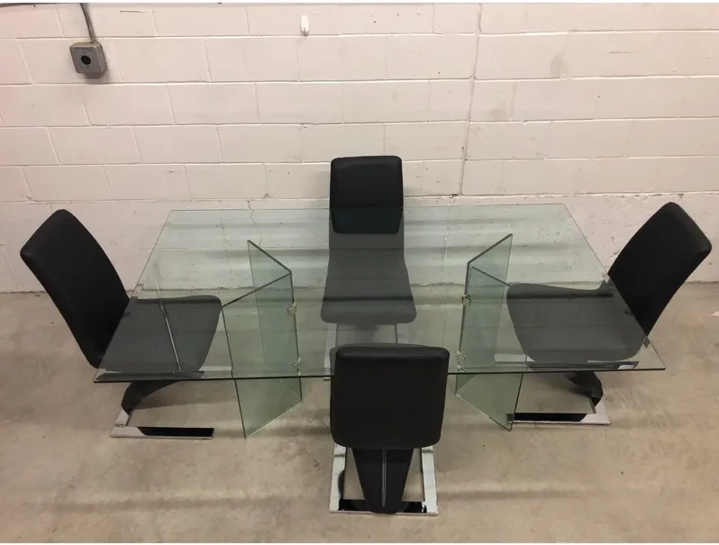 Glass Dining Table & 4 Zig Zag Chairs - 2-b-Modern