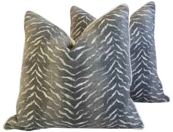 Charcoal Animal Tiger Stripe Pillows - Pr