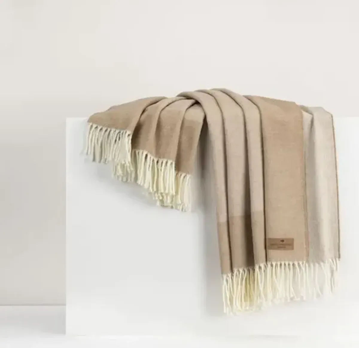 Border Herringbone Throw - Lands Downunder - Brown, Fringed