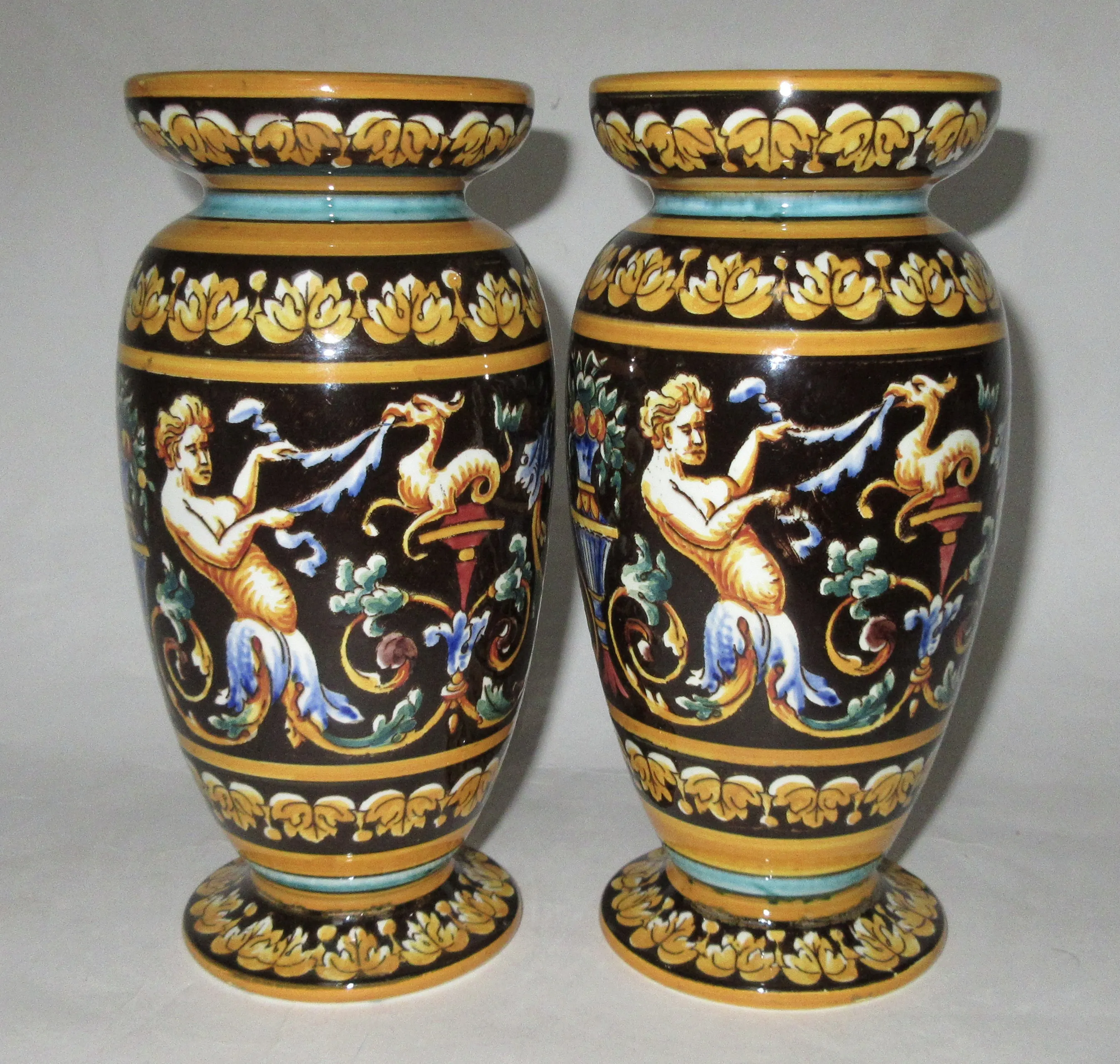 Antique Gien French Faience Vases - Set of 2 - The Emporium Ltd. - Black