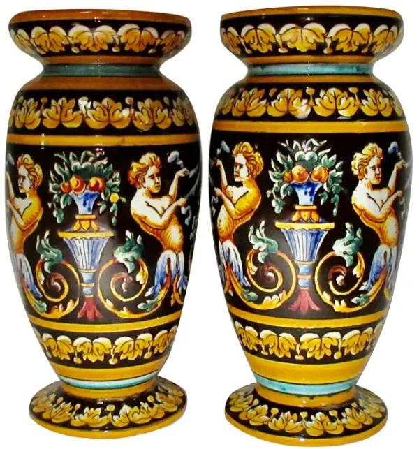 Antique Gien French Faience Vases - Set of 2 - The Emporium Ltd. - Black