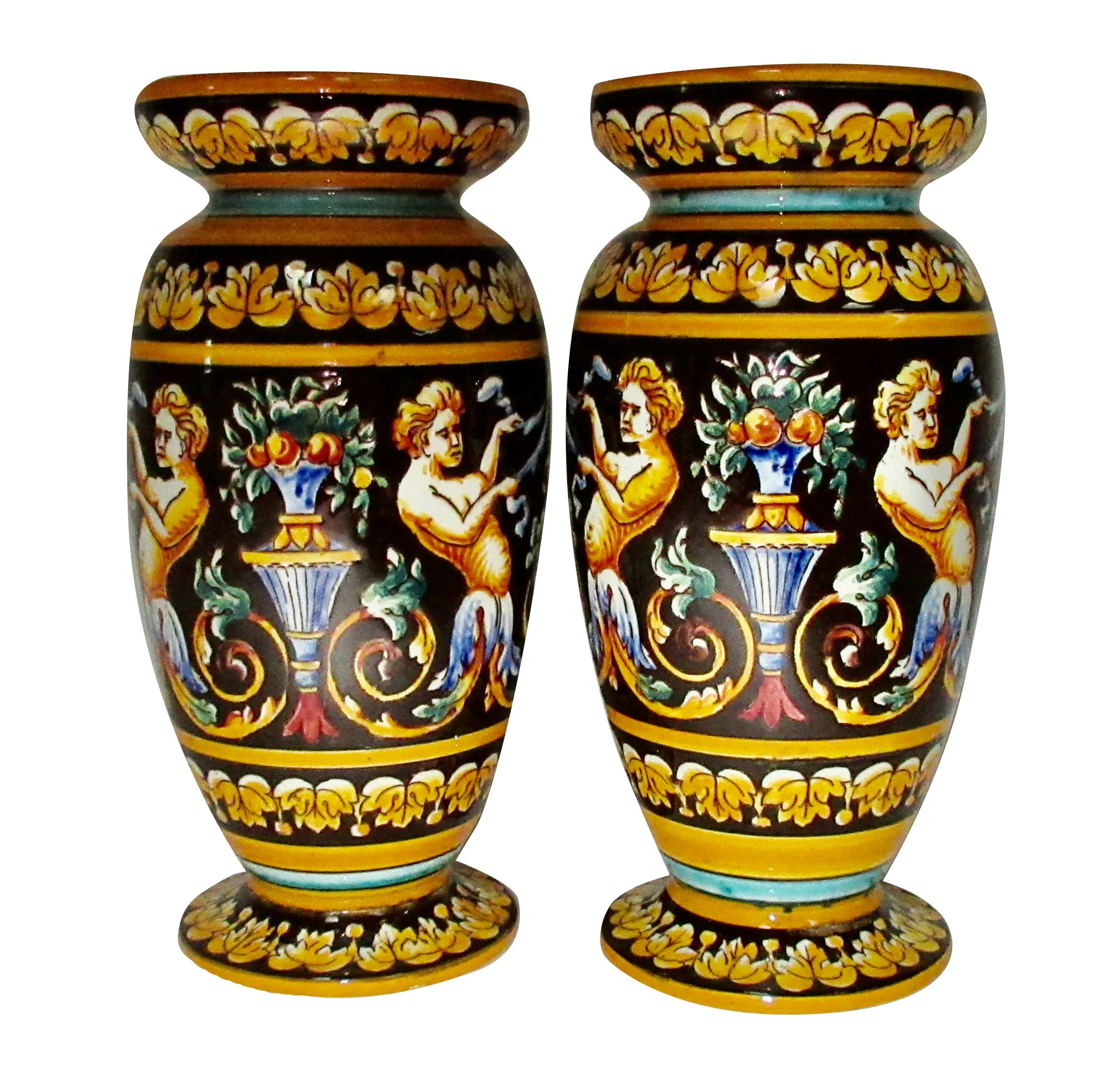 Antique Gien French Faience Vases - Set of 2 - The Emporium Ltd. - Black