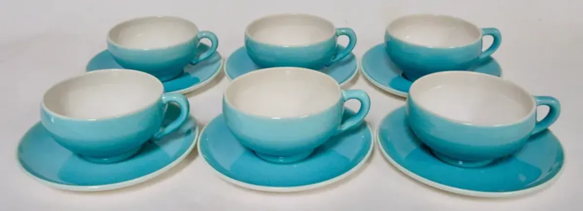 1930s California Pottery Cups & Saucers - The Emporium Ltd. - Blue