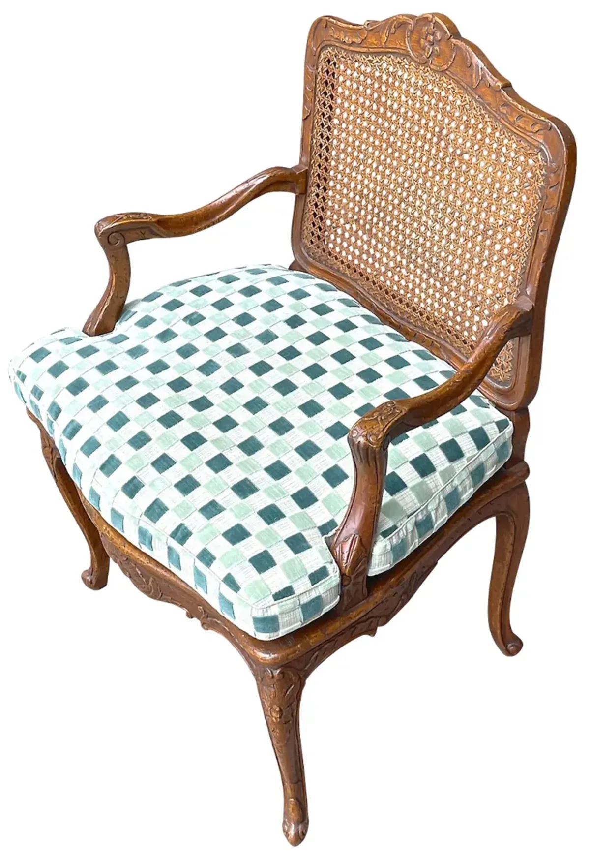 Louis XV Style Antique Caned Armchair - Vermilion Designs - Green