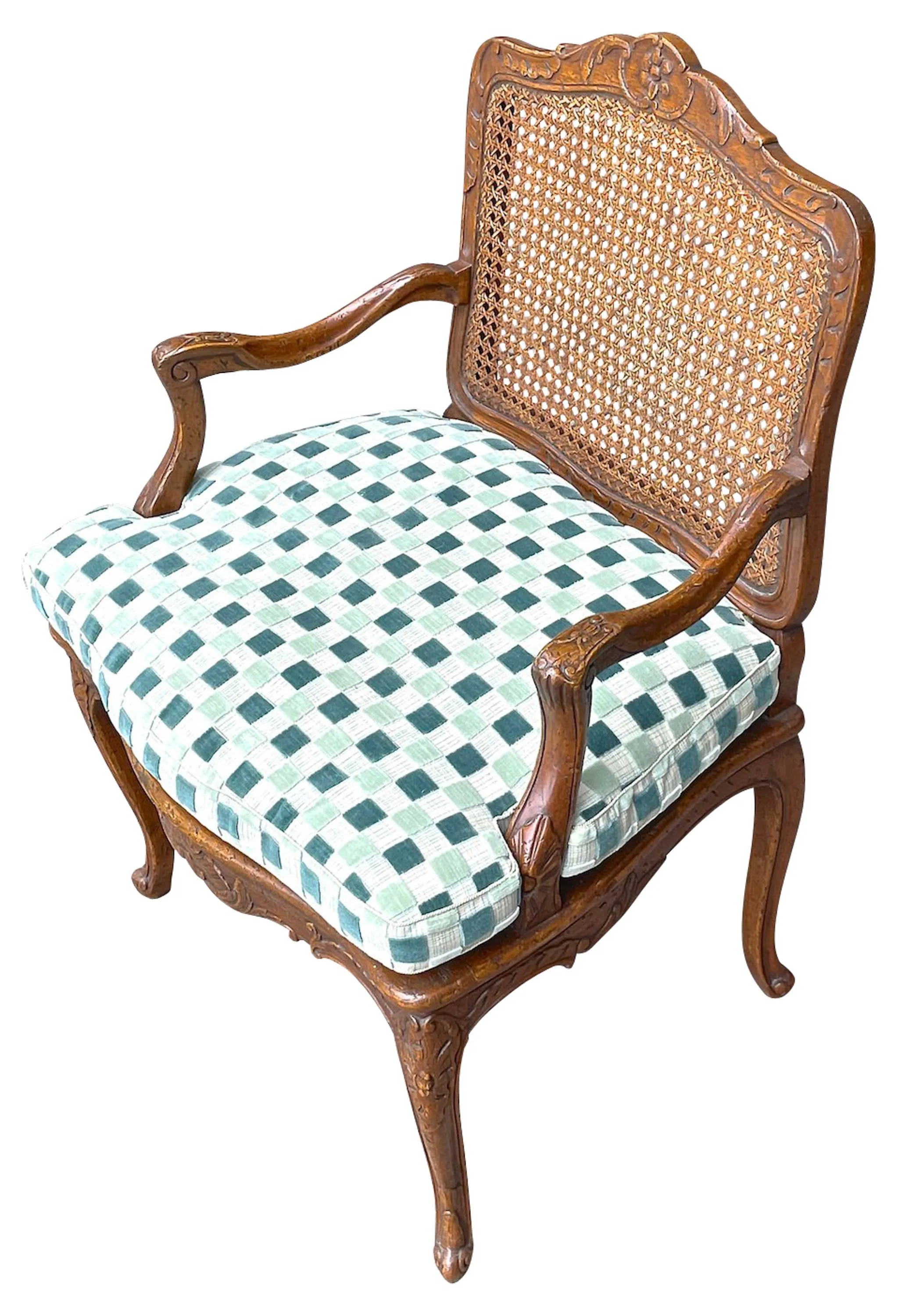 Louis XV Style Antique Caned Armchair - Vermilion Designs - Green