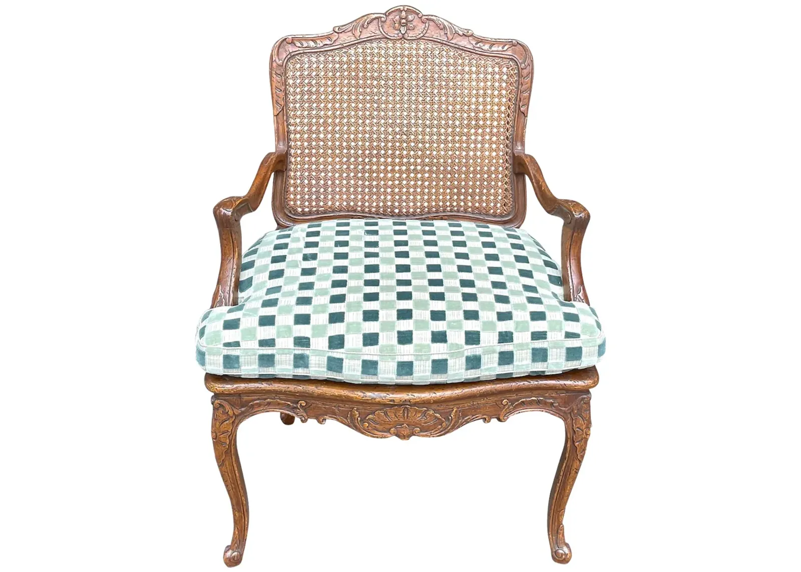 Louis XV Style Antique Caned Armchair - Vermilion Designs - Green