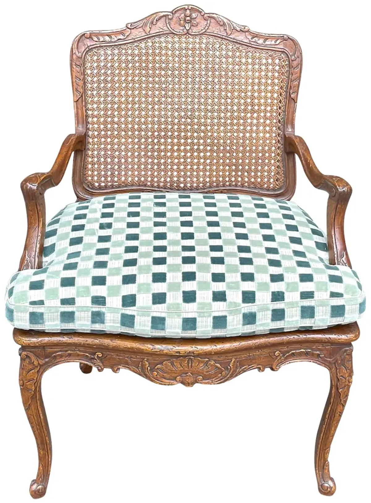 Louis XV Style Antique Caned Armchair - Vermilion Designs - Green