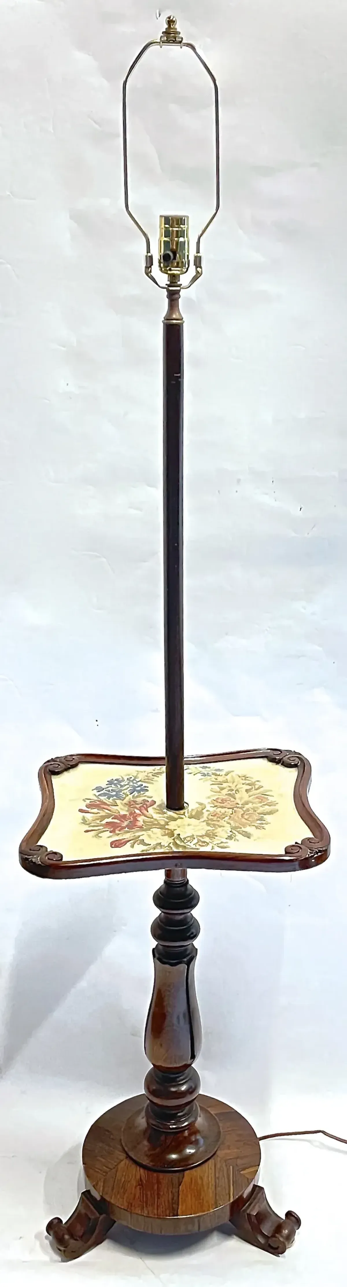 Floral Needlepoint Floor Lamp with Table - Vermilion Designs