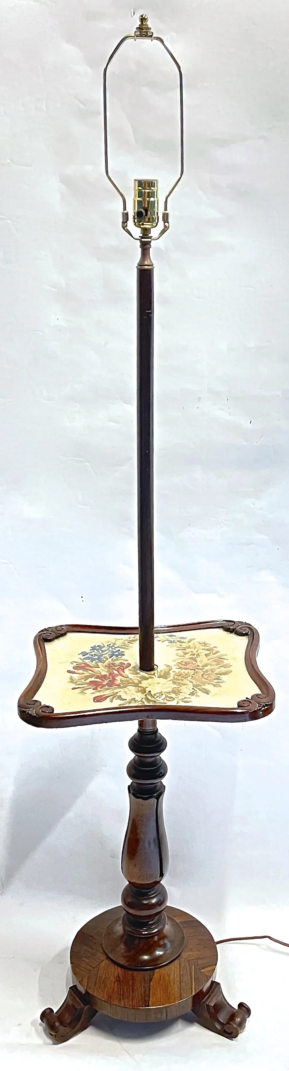 Floral Needlepoint Floor Lamp with Table - Vermilion Designs