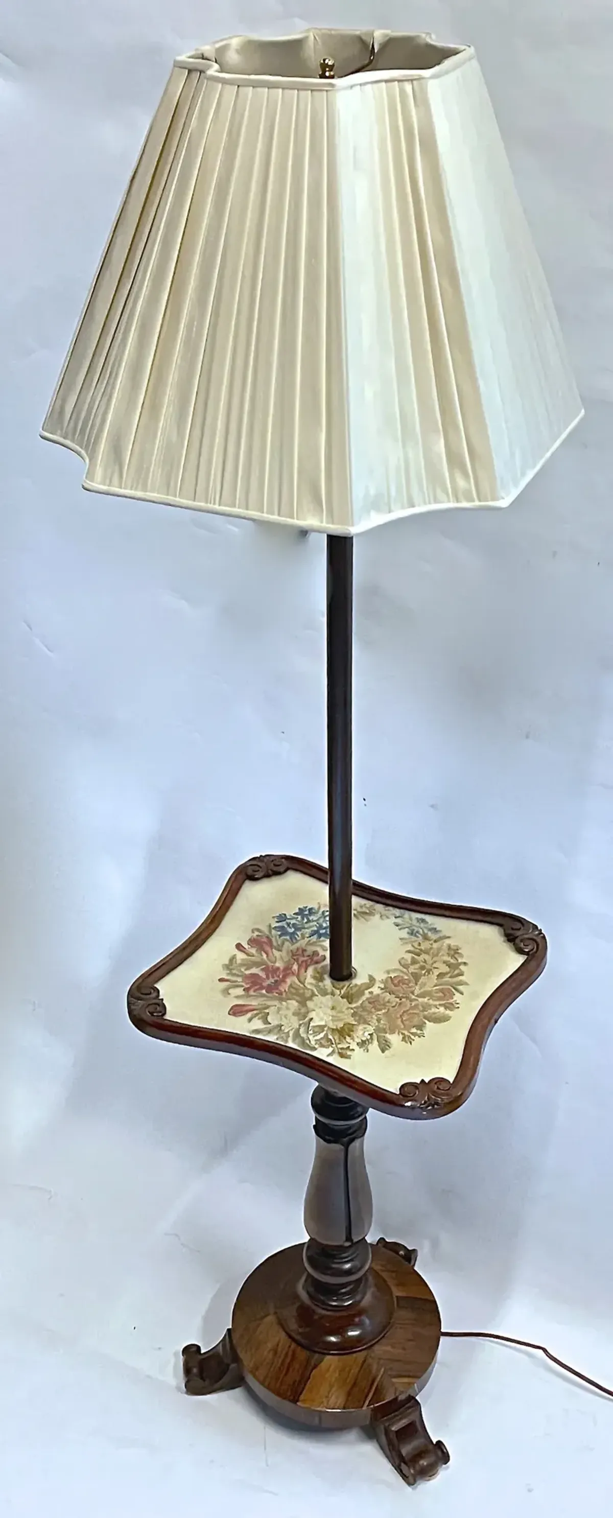 Floral Needlepoint Floor Lamp with Table - Vermilion Designs