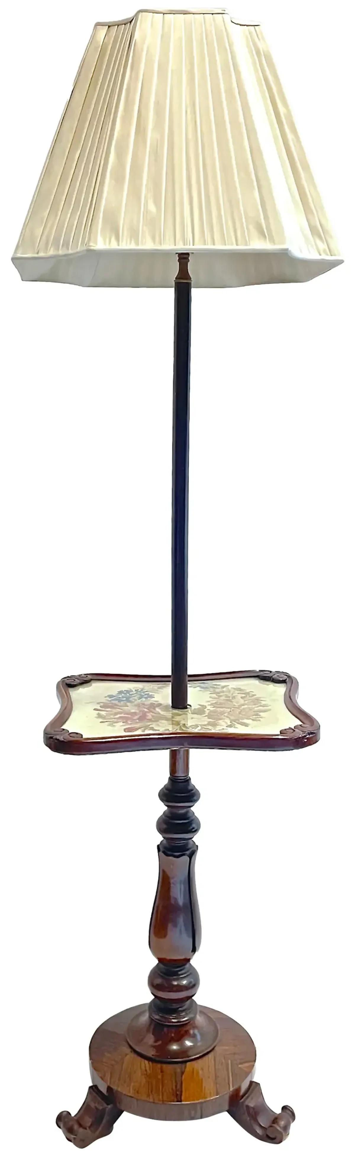 Floral Needlepoint Floor Lamp with Table - Vermilion Designs