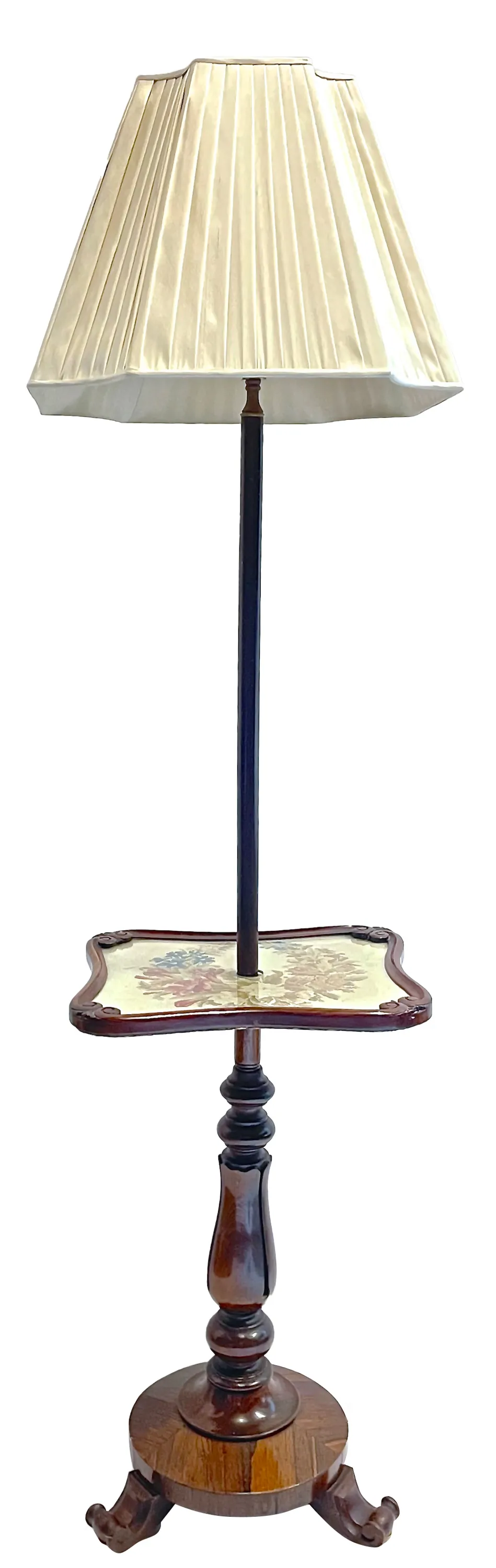 Floral Needlepoint Floor Lamp with Table - Vermilion Designs