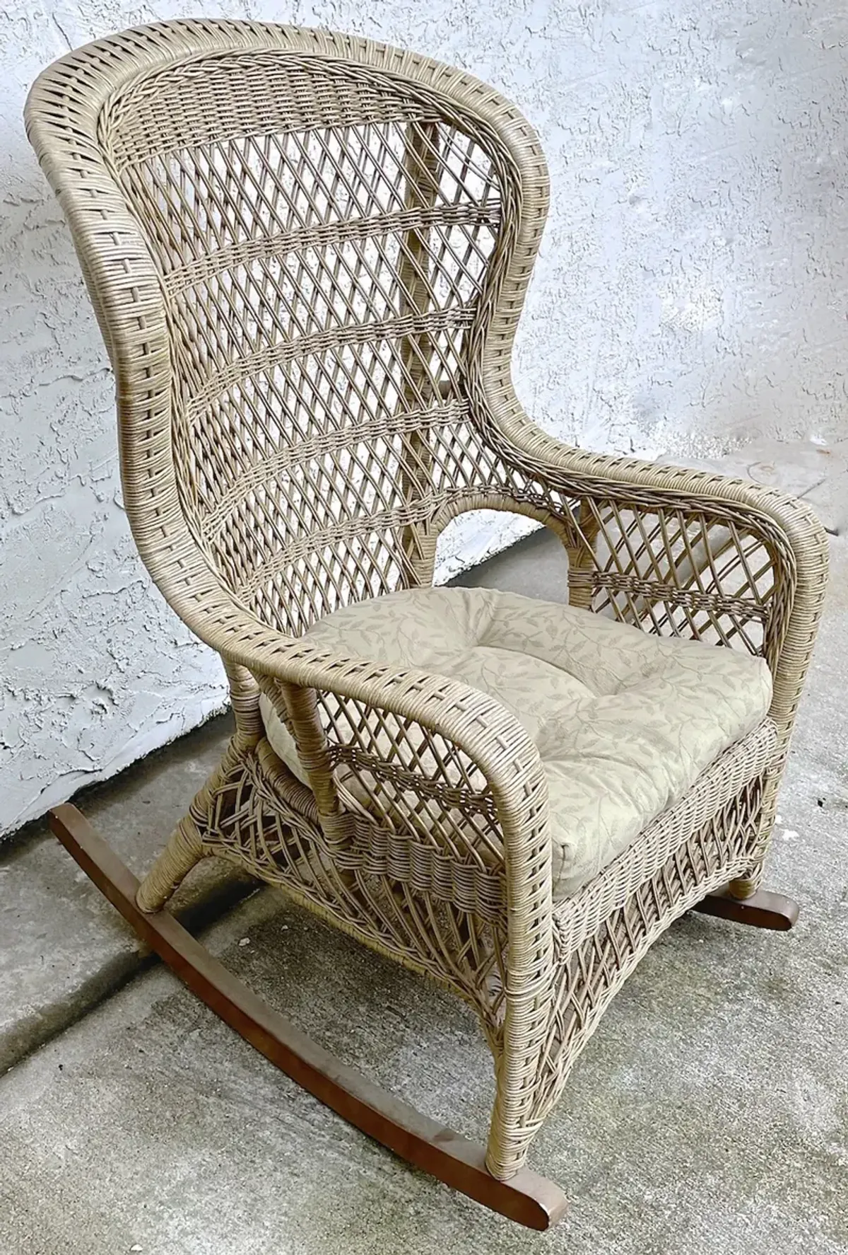 Natural Wingback Wicker Rocking Chair - Vermilion Designs - Beige