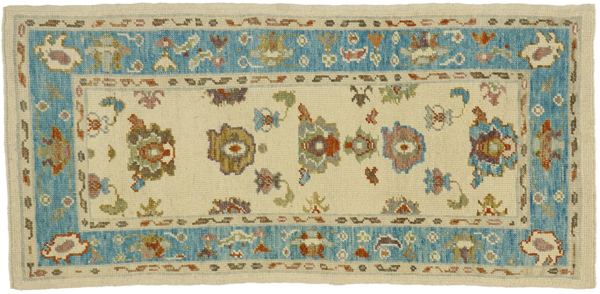 Turkish Oushak Rug - 2'10"x5'11" - Esmaili Rugs & Antiques - Blue - Blue