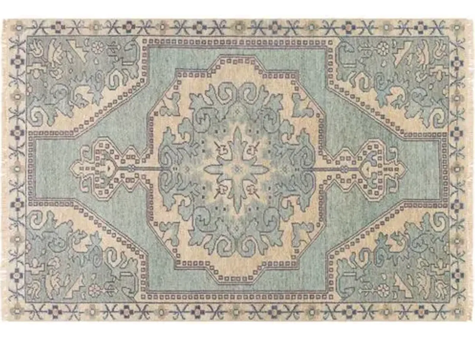 Kyle Hand-Knotted Rug - Sage/Navy - Green - Green