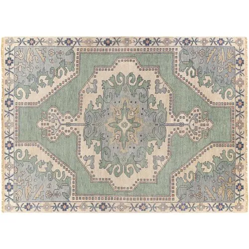 Kyle Hand-Knotted Rug - Sage/Navy - Green - Green