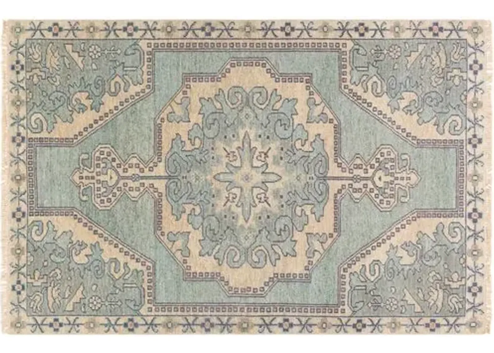 Kyle Hand-Knotted Rug - Sage/Navy - Green - Green