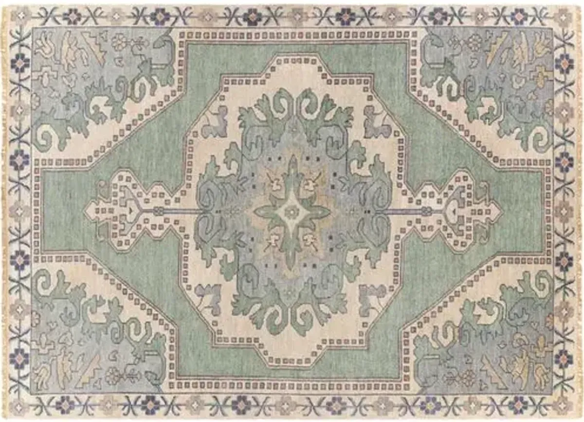 Kyle Hand-Knotted Rug - Sage/Navy - Green - Green